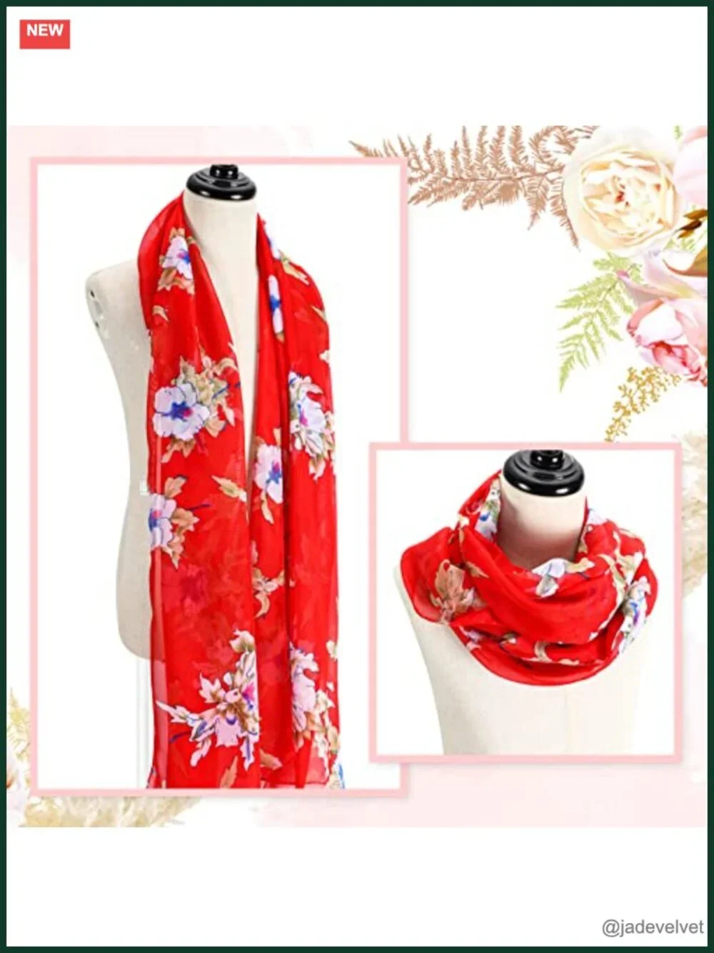 6 Pcs Women Lightweight Floral Print Scarf Set Long Thin Georgette Shawls